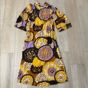 Porridge Clothing Bold Yellow Purple Black Floral Dress Size XS